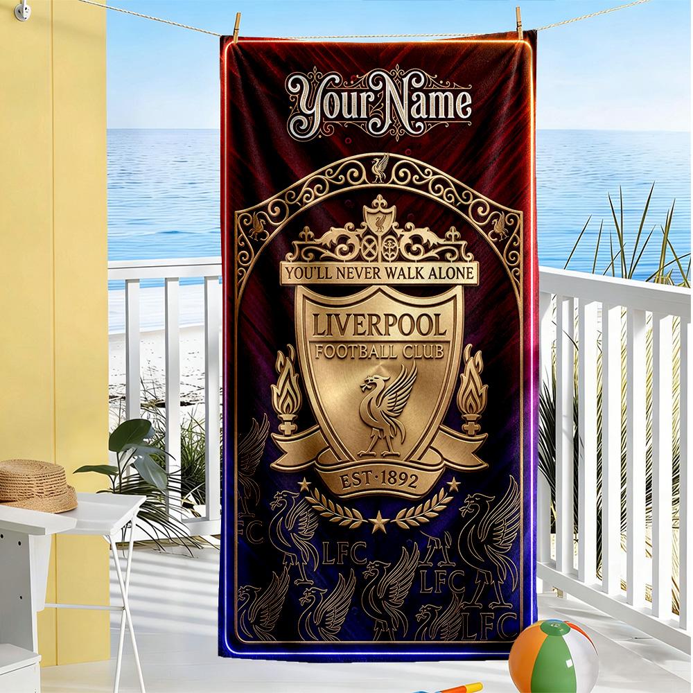 Liverpool Team Customize Text Beach Towel Super Soft Absorbent Suitable For Swimming Gym Camping Yoga Vacation