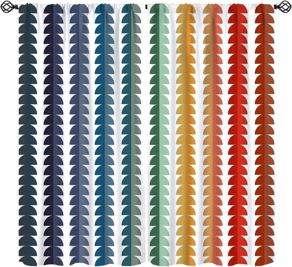 Mid-Century Vorhang, Gelb Vintage Abstrakt Boho Fensterdekoration Moderne Geometrische Kreise Kreisförmig Klassisch Retro 50er Jahre Bauernhaus