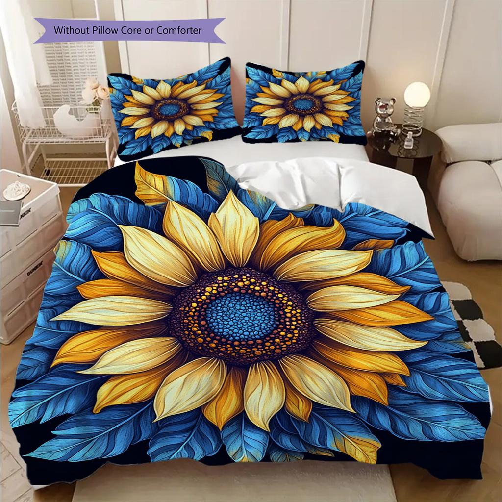 Sunflower Pattern Bedding Quilt Set Quilt Cover Pillowcase Home Decoration Birthday Gift (1 * Duvet Cover + 2 * Pillowcase, Without Core)