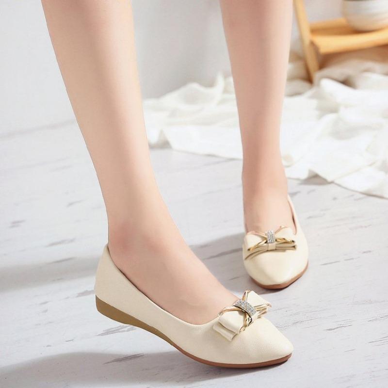 Spring Woman Flats Shoes Ballets Metal Buckle Bow Ladies Ballerina Dress Pointed Toe Slip on Loafers OL Office Casual Sapatos
