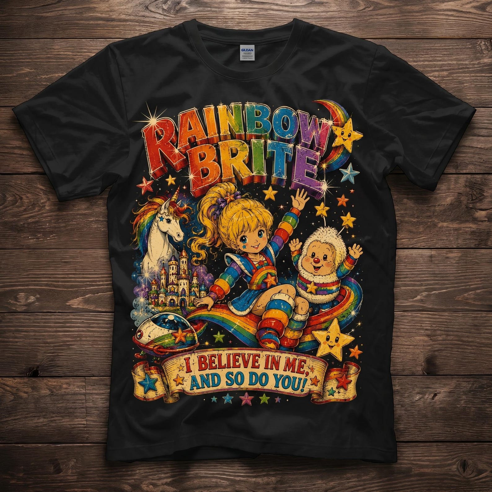 Rainbow Brite Vintage Tee | Retro 80s Cartoon Distressed Unisex Shirt 4XL