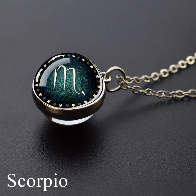New Fashion 12 Constellation Glass Ball Pendant Necklace Zodiac Sign Necklace for Men Women Birthday Gift