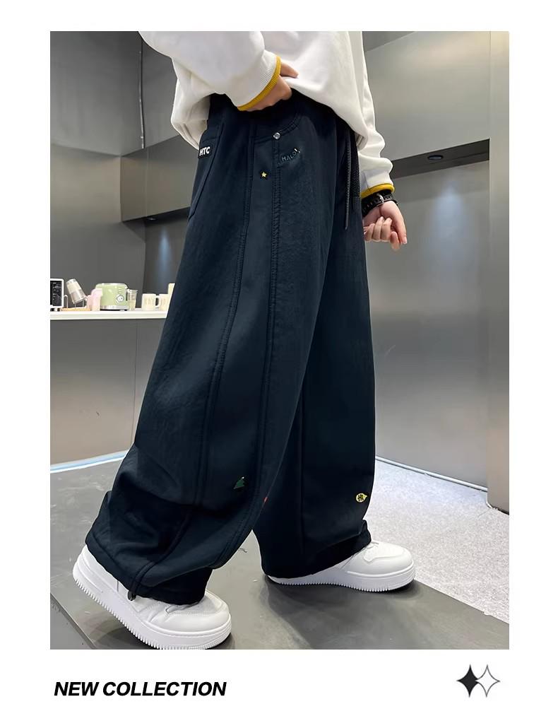 Boys' Fleece-Lined Warm Casual Pants - Thick, Versatile, Loose Fit for Autumn & Winter