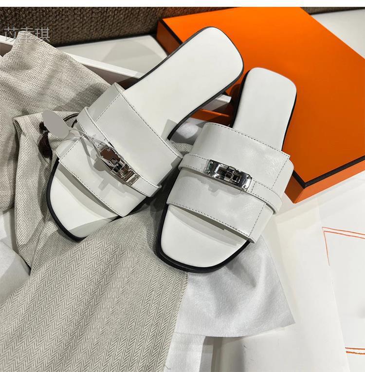 Schaffellversion~ Französische Metallschloss-Slipper Damen Sommer Leder Zehenfrei Flachbodenmode Oberbekleidung Coole Slipper