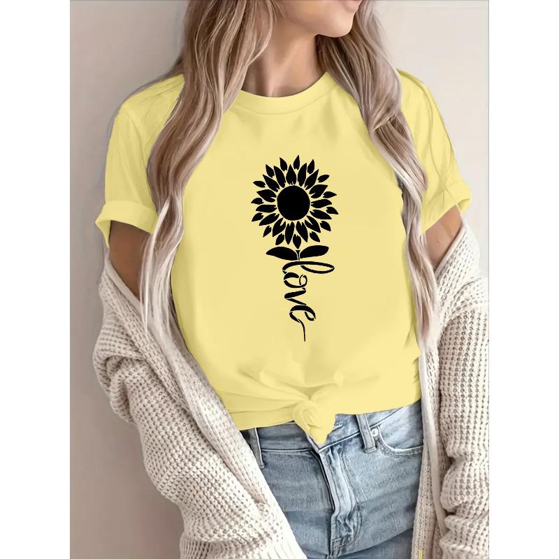 Women's Short Sleeve Crew Neck T-Shirt - Spring Summer Casual Blouse Suitable for Warm Weather, Opaque Round Neck Top with Minimalist Letter