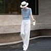Lanseer 2026 Summer Striped Lapel Knit Top