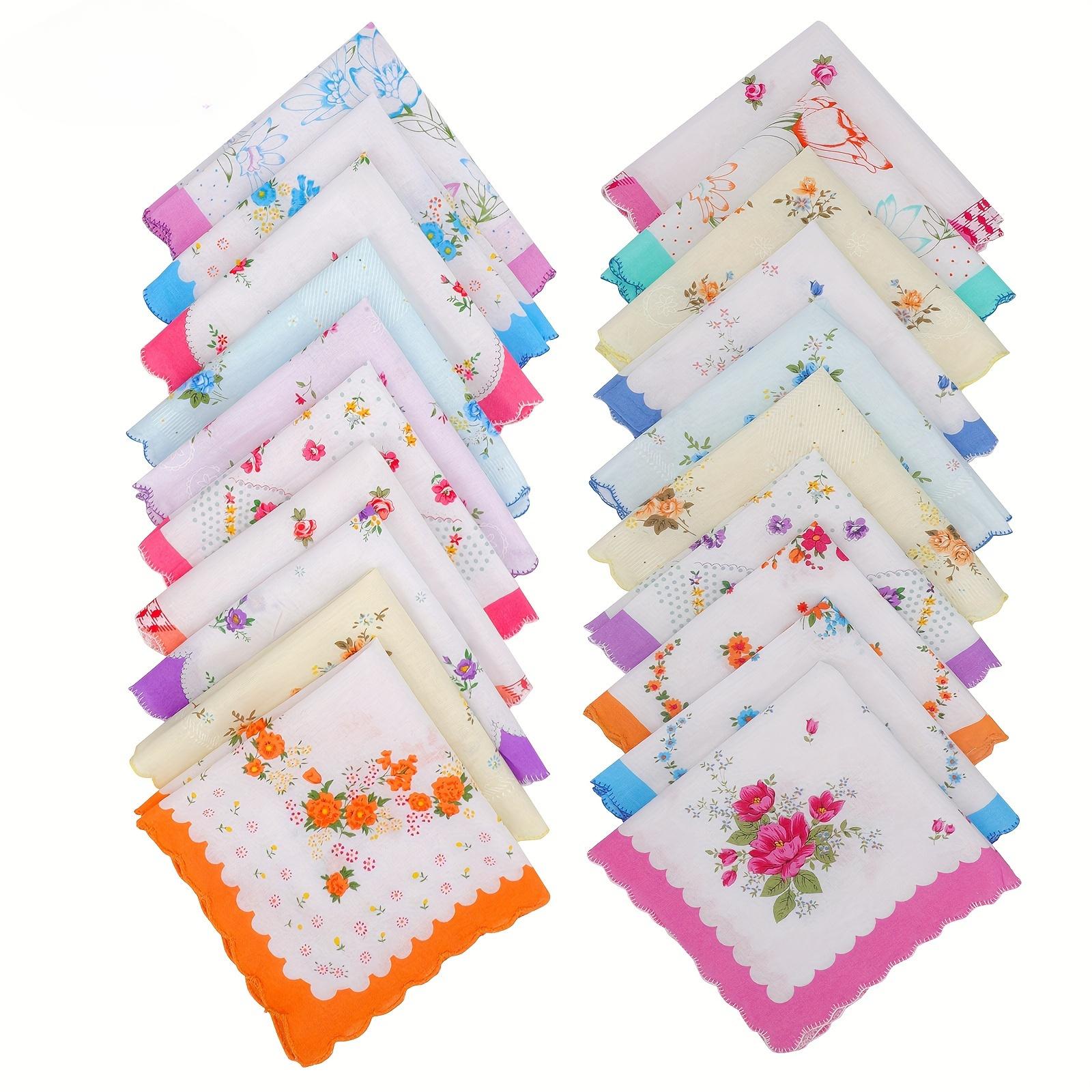 

6pcs Vintage Floral Handkerchiefs for Women - Lightweight, Stylish | Pastel Colors, Unique Prints, Scalloped Edge Decor