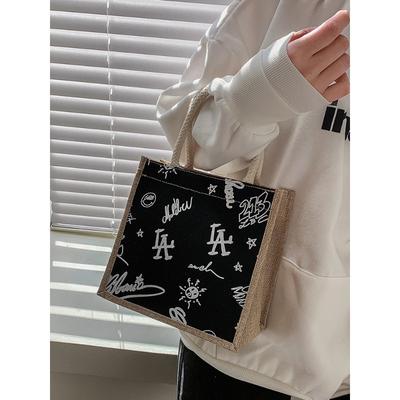Lunch Box Bento Bag for Women  Cute Cartoon Canvas Printed Women's Bag Korean Version Small Bag Ins Work Shoulder Bag