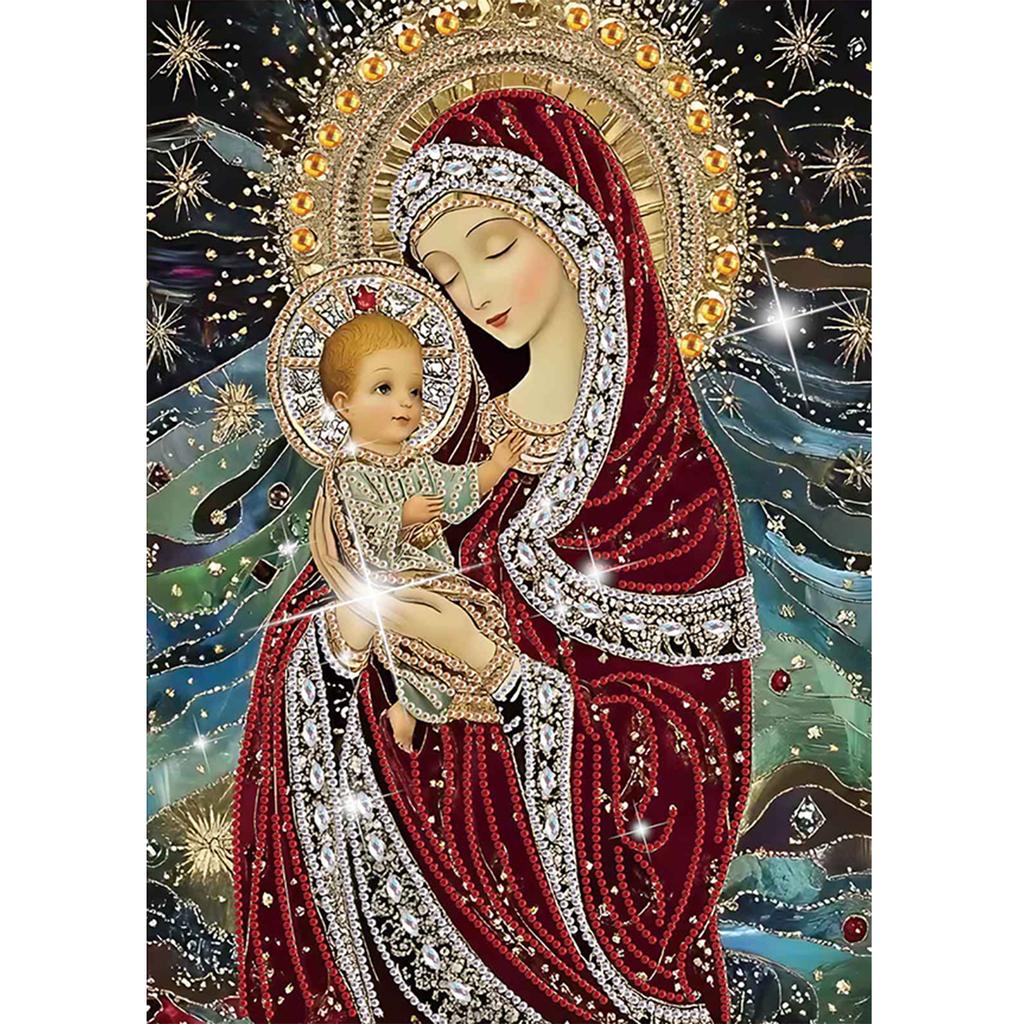 Jungfrau Maria Teilweise DIY 5D Speziell geformter Bohrer Diamantmalerei Edelstein Kunst für Erwachsene/Anfänger Geschenkidee Heimwanddekoration 30x40cm
