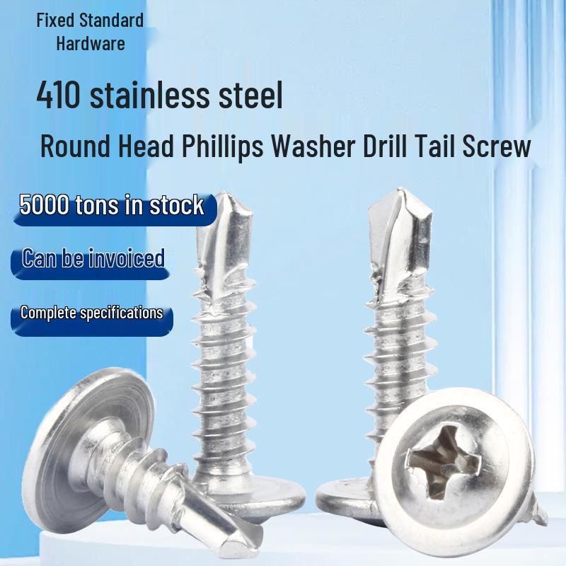 

410 Stainless Steel Phillips Round Head Self-Drilling Tap Screw with Washer. 10# M4.8 x 13 mm