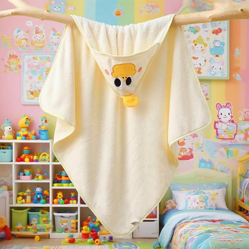 Cartoon Hooded Baby Swaddle & Bath Towel - Coral Fleece, Absorbent, Embroidered, Newborn To Toddler