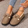 Women's Quilted Faux Leather Loafers with Golden Buckle and Faux Fur Lining