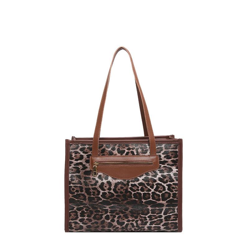 

Trendy Leopard Print Big Tote Bag For Women Everyday Chic Pu Shoulder Handbag кавовий