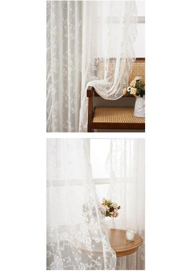 2026 Summer French-Style Solid Color Lace Curtains for Bedroom, Living Room, and Balcony with Floral and Ruffle Design