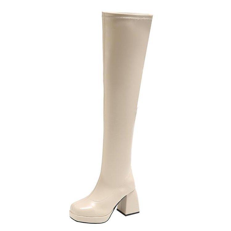 Fashion Comemore Black Over The Knee High Boots for Women Square Toe Thick High Heels Women Shoes Sexy Thigh High Platform Gothic Botas