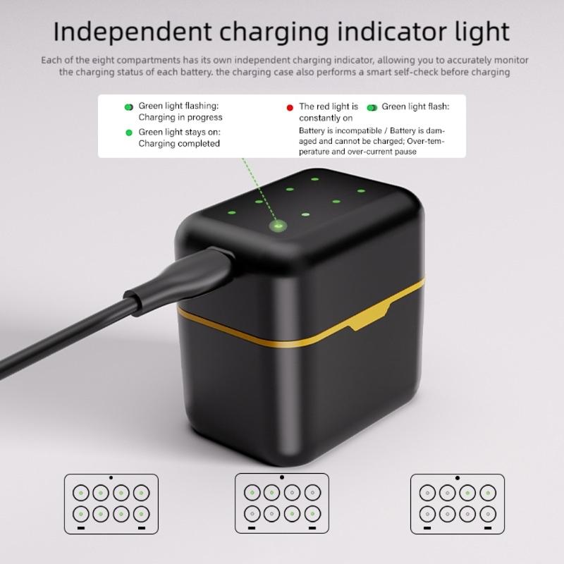 Multi Bay 1.5V 2A Battery Charging Station With LED Indicators And Safety Protections For Home Electronics