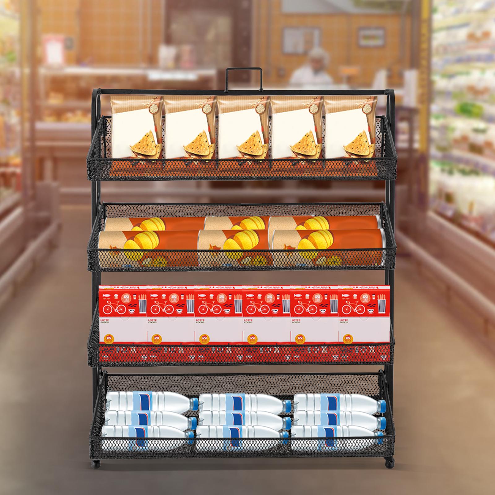 4-Tier Modern Sloping Design Black Retail Candy Display Rack - Iron Countertop Snack Organizer for Supermarket & Shop Display nero