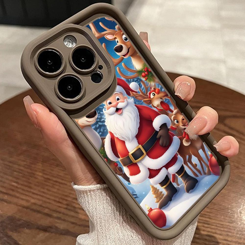 Ae119 Merry Christmas Santa art design Phone Cases for iPhone 16 14 13 11 Pro Max 15 7 8 6 Plus 12 mini XR XS Max SE Angel Eye Ladder Protective Cover