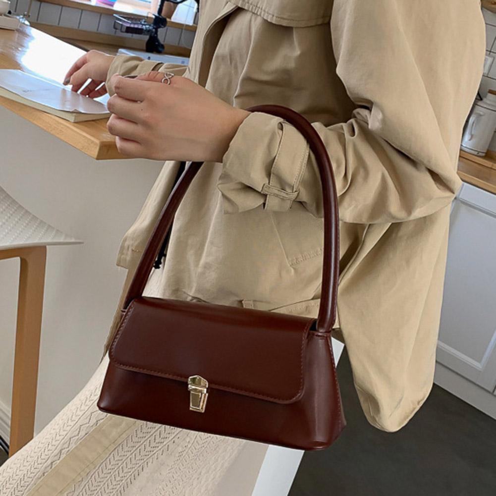 Women Underarm Commute Bag Trendy Retro Tote Bag Portable Casual PU Leather Solid Color Simple Handle Shoulder Bag Handbags