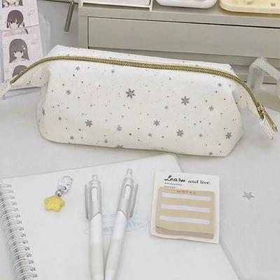 INS Snowflake Patterns Pencil Case Large Opening Large Capacity Stationery Pouch Stationery Organizer Students