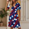 Women's Summer Fashion Independence Day Printed Dress Casual Beach A-line V-neck Loose Sundress