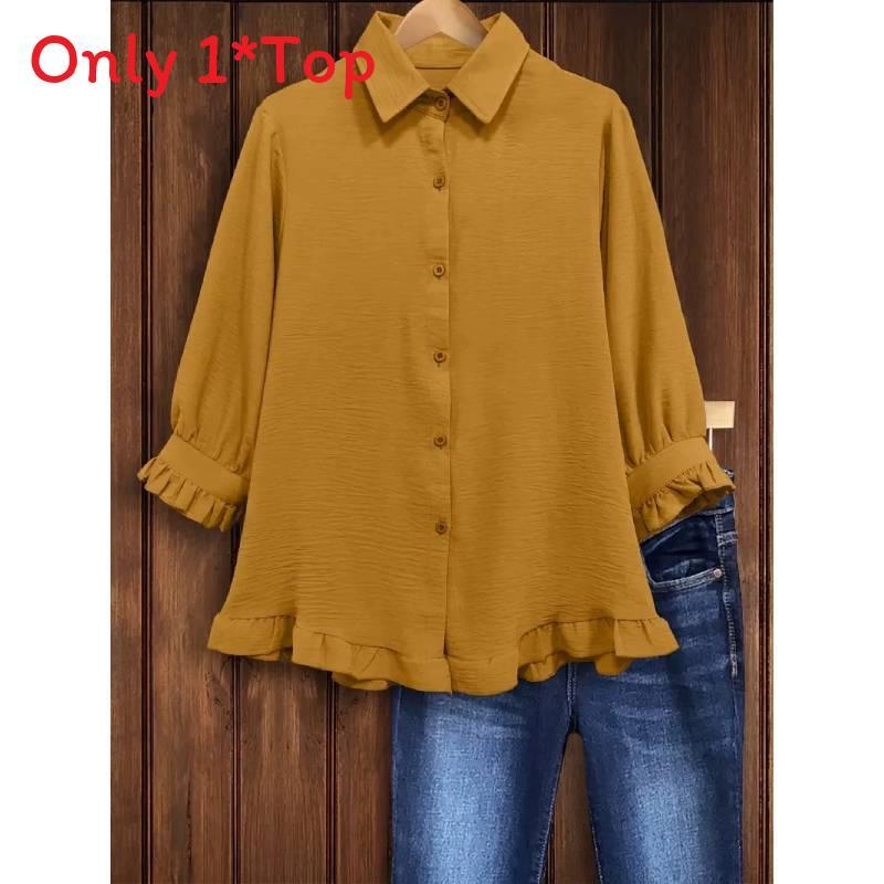 Womens Ice Silk Crinkle Polyester Shirt With Ruffled Trim Paneling For Elegant Office Wear