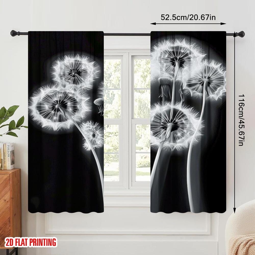 2pcs,2D Plane Printing Curtains Roller Blinds Ethereal Dandelions Polyester Fabric (without Rod) Versatile All Use for Bedroom,