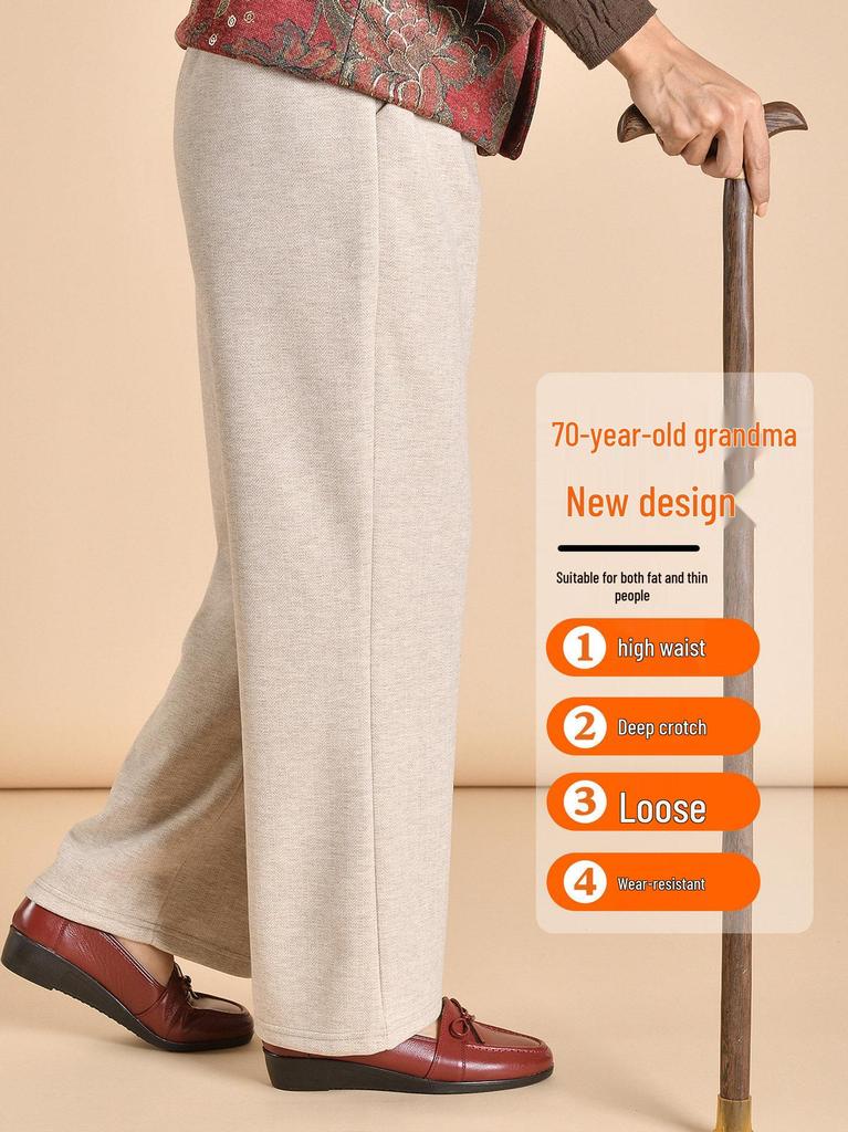 Chic Grandma Plus Size Woolen Pants, Fleece-Lined for Autumn/Winter 