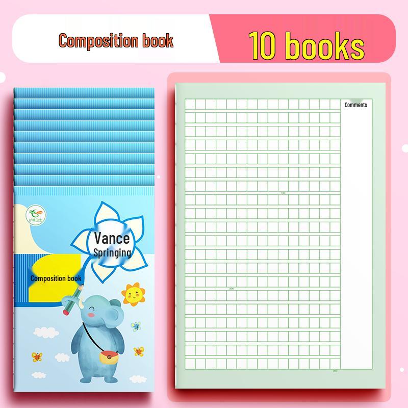 Standard 300-Grid Composition Notebook for Grades 3-5, Featuring Cartoon Design and Comment Section