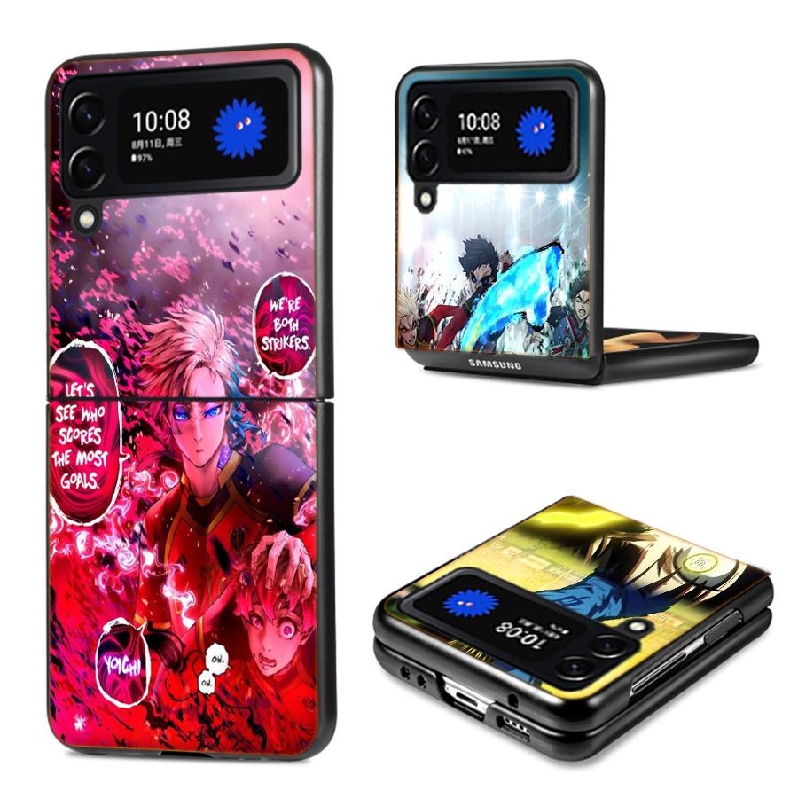 Blue Lock Anime Phone Case For Samsung Z Flip 7 6 5G Galaxy Z Flip4 Z Flip5 Z Flip3 Coque Black Hard PC Shell Protective Cover