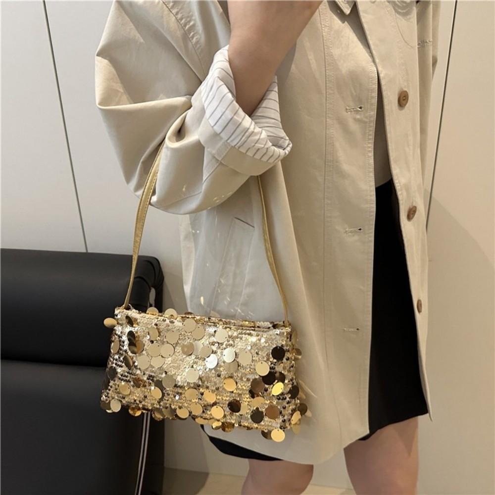 Fashion Lightweight Sequin Shoulder Bags Evening Party Large Capacity Female Handbag Solid Color Tote Bag Women