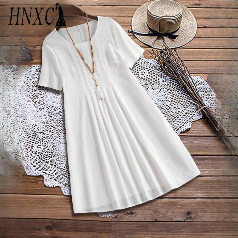 HNXC Dámská móda Léto Jaro Jednobarevný Potisk O-výstřih Vysoký pas Ležérní šaty