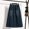 DIMANAF 2025 Plus Size Summer Elastic Denim Skirts Women A-Line Fashion Loose Skirt High Waist Vintage