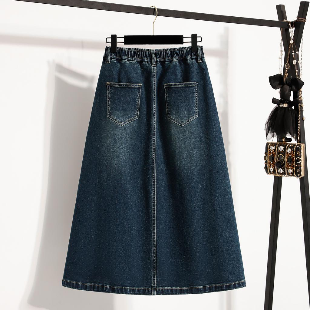 DIMANAF 2025 Plus Size Summer Elastic Denim Skirts Women A-Line Fashion Loose Skirt High Waist Vintage
