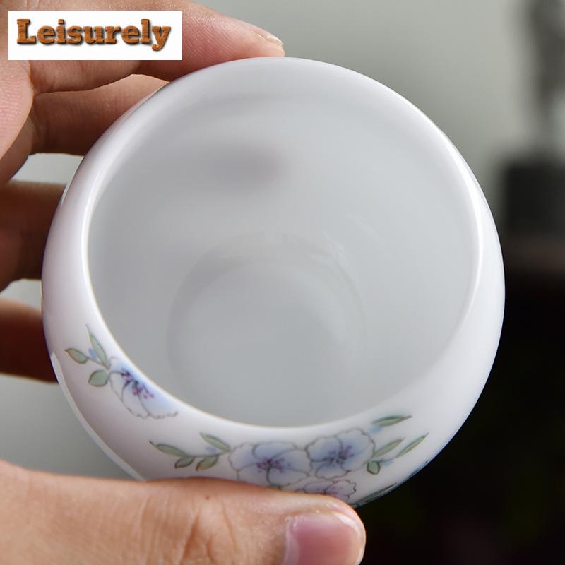 120 ml Teetasse aus Eissamen-Schafsfett-Jade-Porzellan, handbemalte Blumen-Meistertasse, Zen-Meditations-Presstasse, Chazhan-Kung-Fu-Teeservice