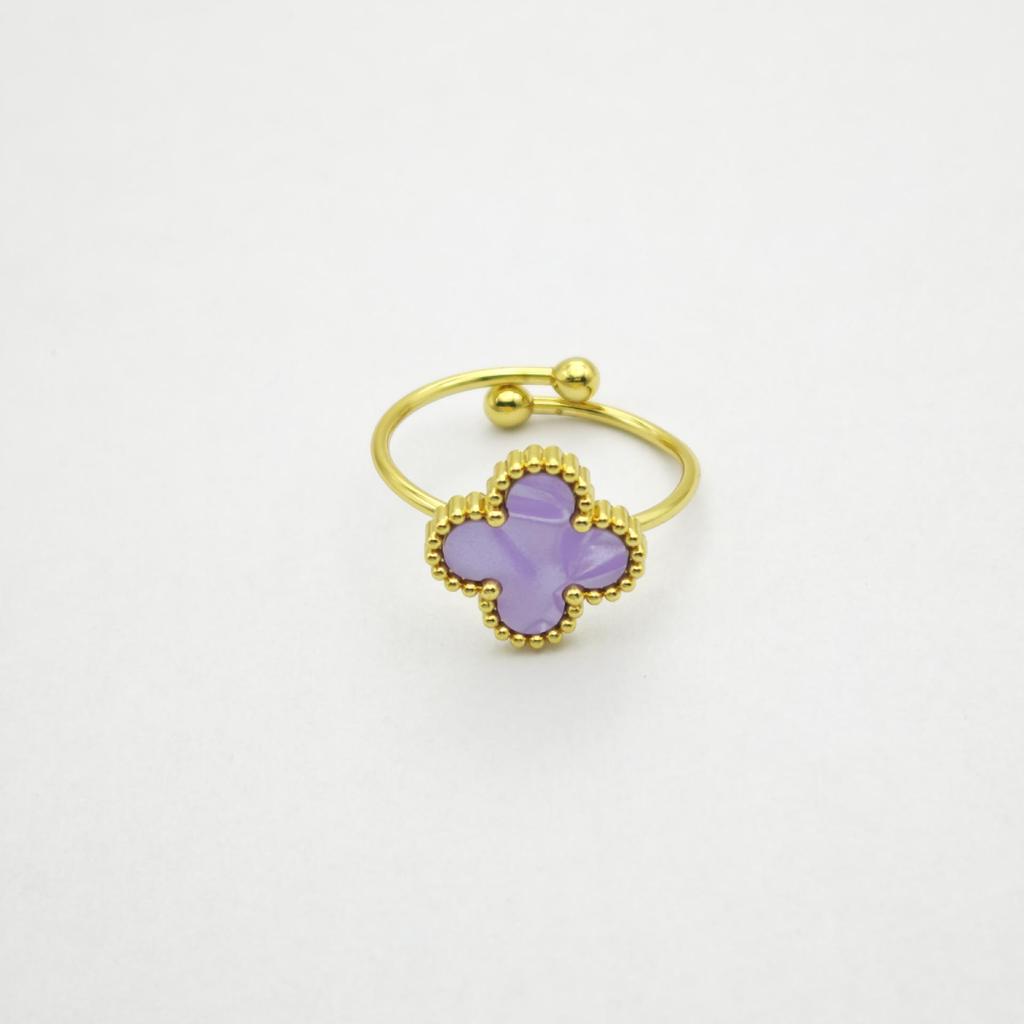 Vierblättriger Kleeblatt Goldplattierter Verstellbarer Ring für Damen - Elegantes Blumen-Design, Modischer und Schicker Schmuck für den Arbeitsweg