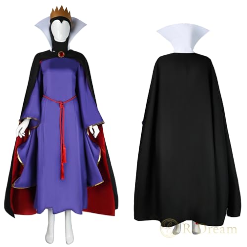 R-Dream Snow White Wicked Queen Cosplay Villain Costume for Halloween, Women's Dress with Crown and Cape, Plus Size (Small)