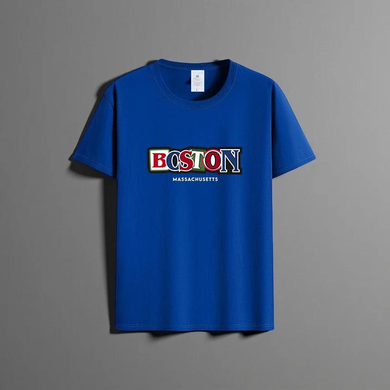 

Летняя новая универсальная футболка унисекс из чистого хлопка, модная повседневная футболка с круглым вырезом, дышащая свободная рубашка с принтом и короткими рукавами XXXXXL синий