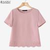ZANZEA Women Casual Round Neck Summer Short Sleeve Blouse