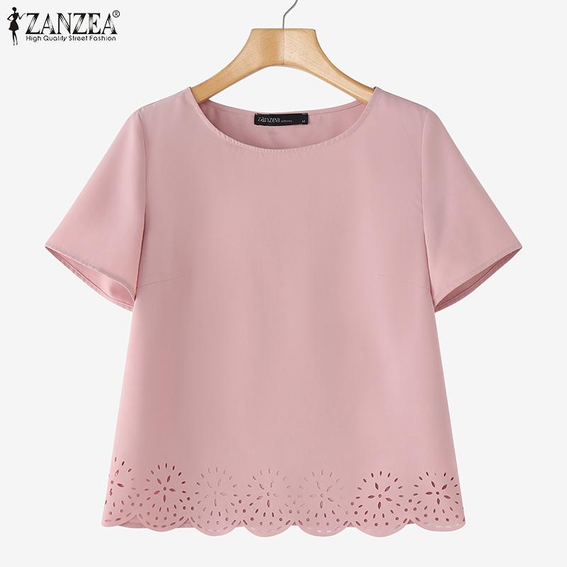 

ZANZEA Жіноча повсякденна літня блузка з коротким рукавом і круглим вирізом S білий