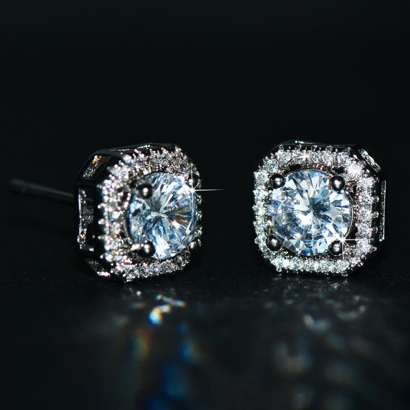 Popular style mm white round diamond edge rounded corner square stud earrings temperament versatile zircon earrings women