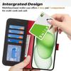 For iPhone 15 Plus/14 Plus Stand Case Litchi Texture Genuine Cow Leather Wallet Phone Cover RFID Blocking