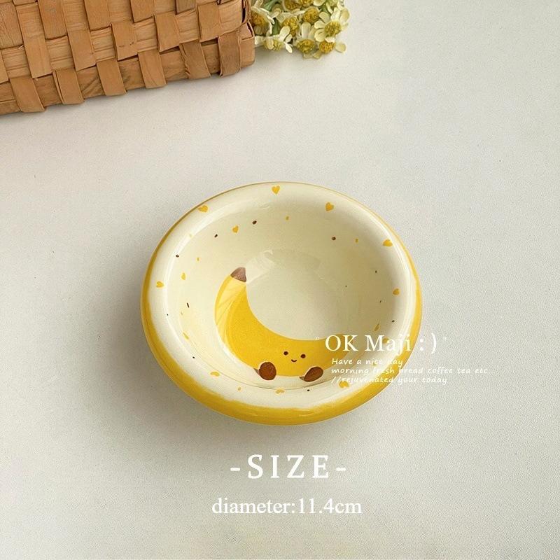 Cute Small Plate with Fruit Pattern, Underglaze Color Ceramic Sauce Plate Tomato Sauce Plate Exquisite Snack Plate