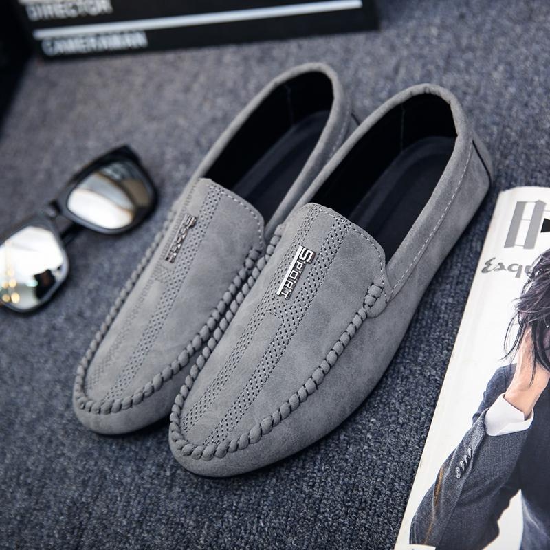 Herrskor i läder Mjuka mockasiner Mocka Rund tå Platt Herr Casual Sko Loafers Äkta Kohud Lågt pris på rea Sommar Pu
