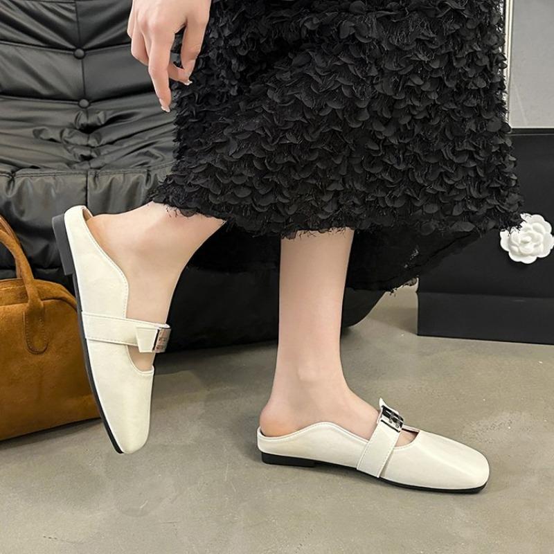 Fashion Elegant Women Marie Janes Shoes Square Toe Flats Loafers Casual Woman Shoes New 2025 Spring Buckle Sandals Shallow Zapatos Mujer