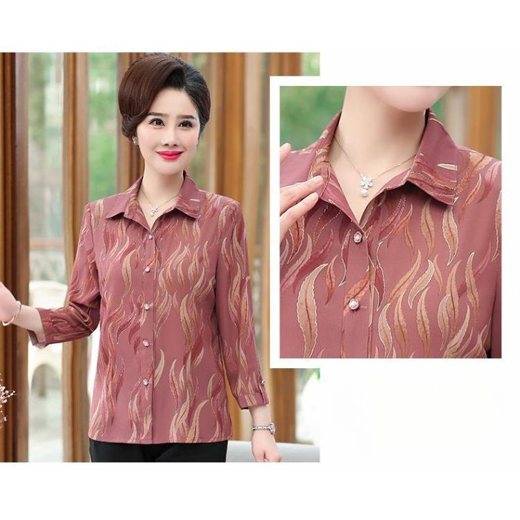 Fashionable Loose Fit Shirt for Middle Aged Women Elegant Plus Size Blouse Long Sleeve Summer Casual Tops for Moms