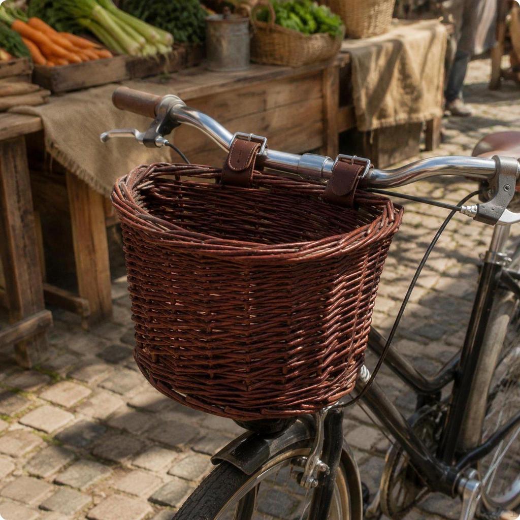 Woven Wicker Basket Vintage Style Front Cycle for Biking Natural Wood S