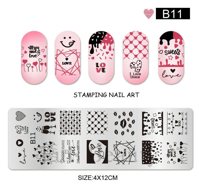 Nail Art Printing Small Long Steel Plate Valentine's Day Love DIY Painted Printing Stainless Steel Nail Printing Plate