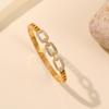 Women's Korean Style Simple Diamond-Studded Stainless Steel Bracelet with Hollowed Titanium Clasp
