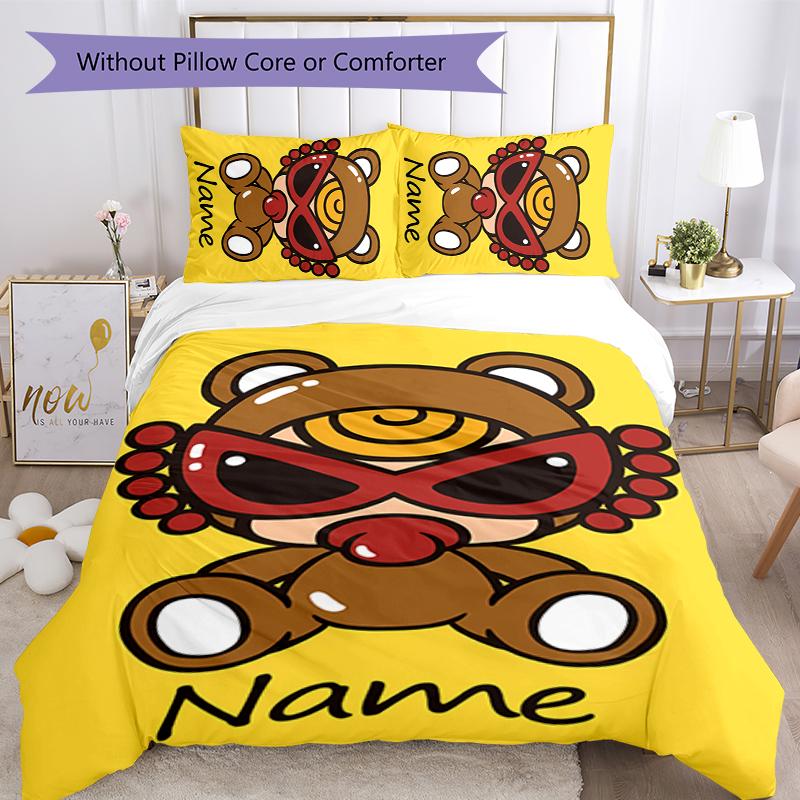 3pcs Custom Name Cartoon Hysterical Mini Bedding Set Duvet Cover Closure Includes 1 Duvet Cover & 2 Pillowcases for All Seasons Bedroom Decor